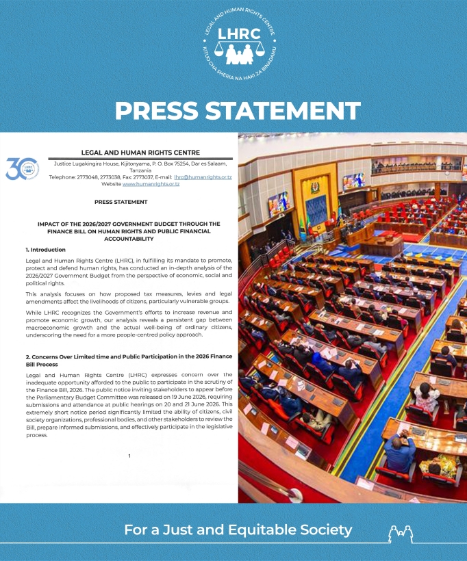 LHRC WARNS OF HUMAN RIGHTS RISKS OVER 2026/2027 GOVERNMENT BUDGET THROUGH FINANCE BILL