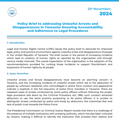 Policy Brief to addressing Unlawful Arrests and Disappearances in Tanzania